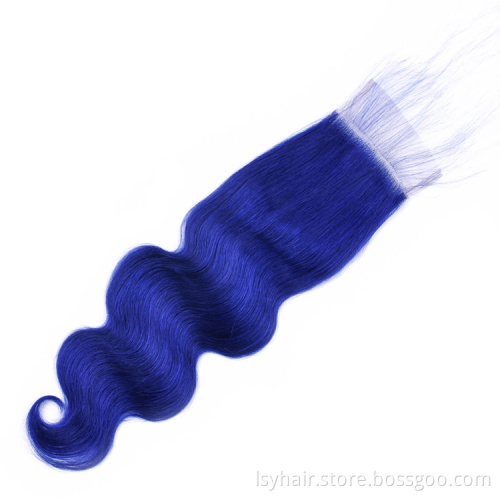 Royal Navy Blue Colour 100% Peruvian Body Wave Human Hair Weave Bundles With Lace Closure, Dark Blue Virgin Sew In Hair Weaving